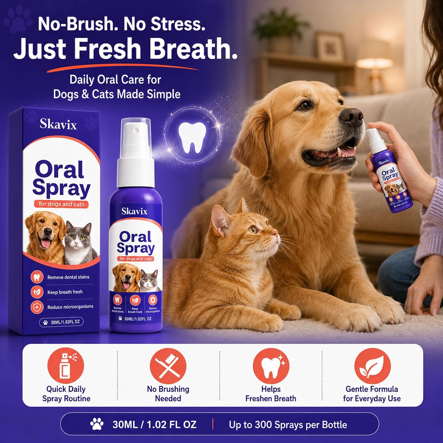 pet Oral Spray, No-Brush Oral Care Spray for Dogs and Cats, Easy Pet Mouth Spray for Fresh Breath Routine, Daily Pet Mouth Care Routine, 30ML / 1.02 FL OZ (2)