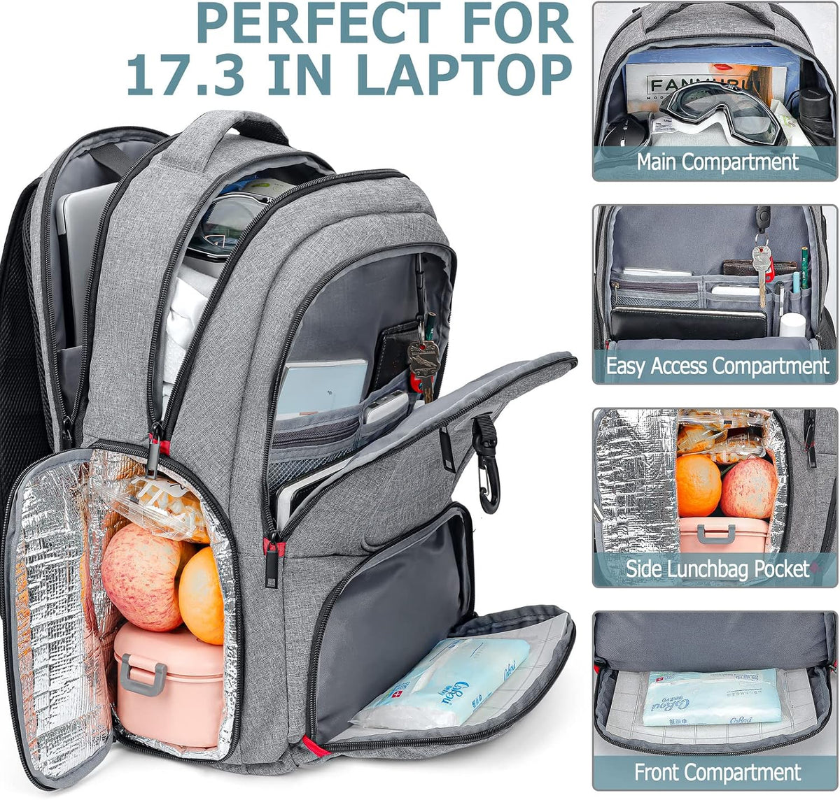 BIKROD Lunch Backpack, Insulated Cooler Lunch Bag Backpack, Large Travel 17.3 Laptop Back Pack Sturdy Computer College School Bookbag for Women Men for Men Women Work Hiking Picnic