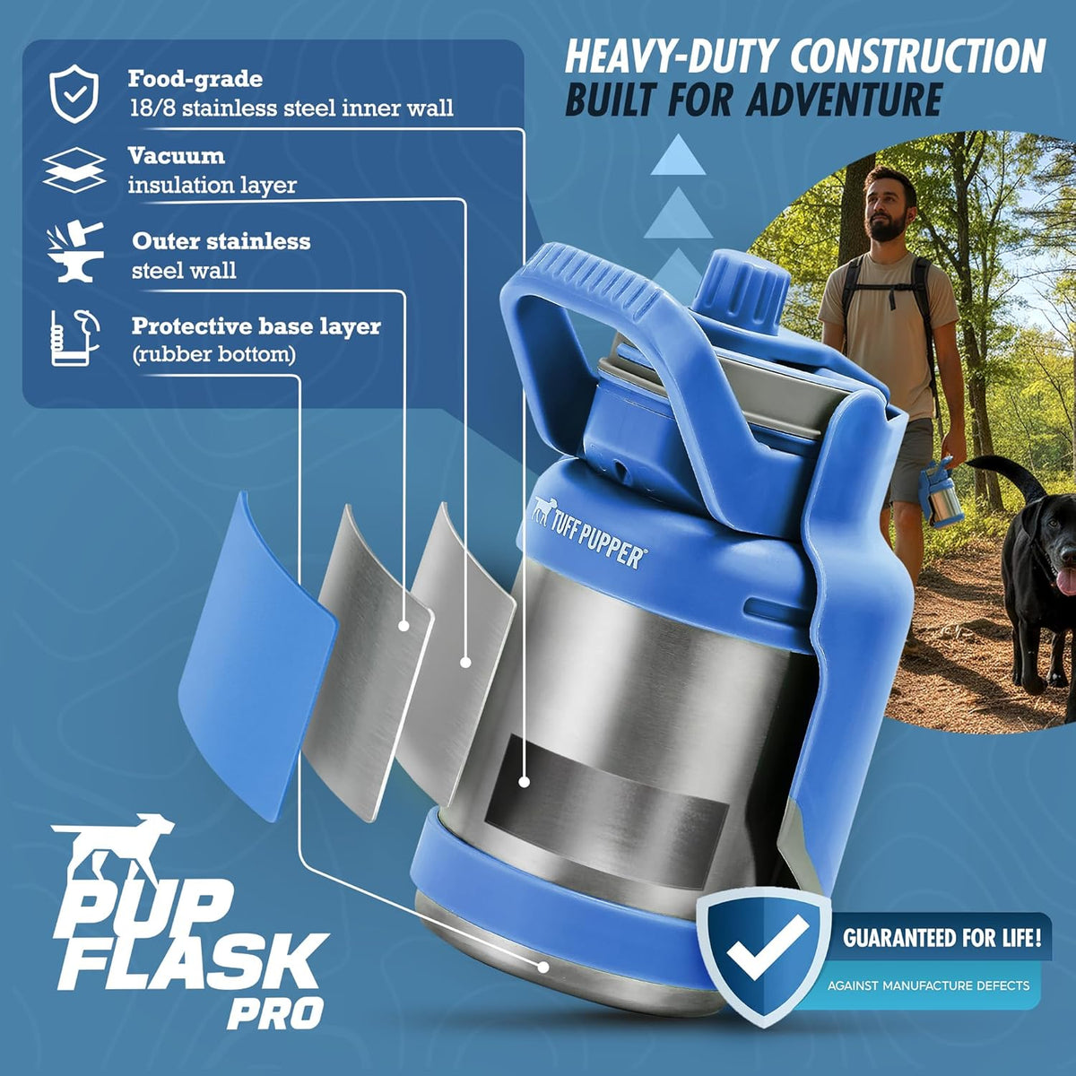 PupFlask Pro Portable Insulated Dog Water Bottle, Stainless Steel Bowl
