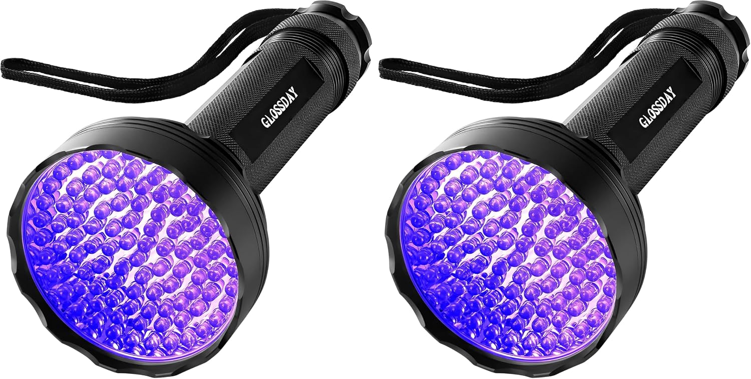 GLOSSDAY UV Flashlight Black Light, 100 LED Black Light Flashlight for Dog/Cat Pet Detector, Scorpions Finder