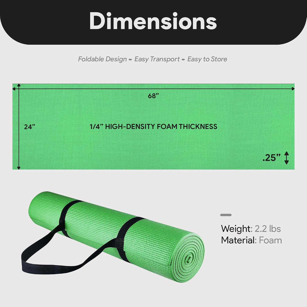 Fitvids All Purpose 1/4-Inch High Density Anti-Tear Exercise Yoga Mat with Carrying Strap with Optional Yoga Blocks, Multiple Colors
