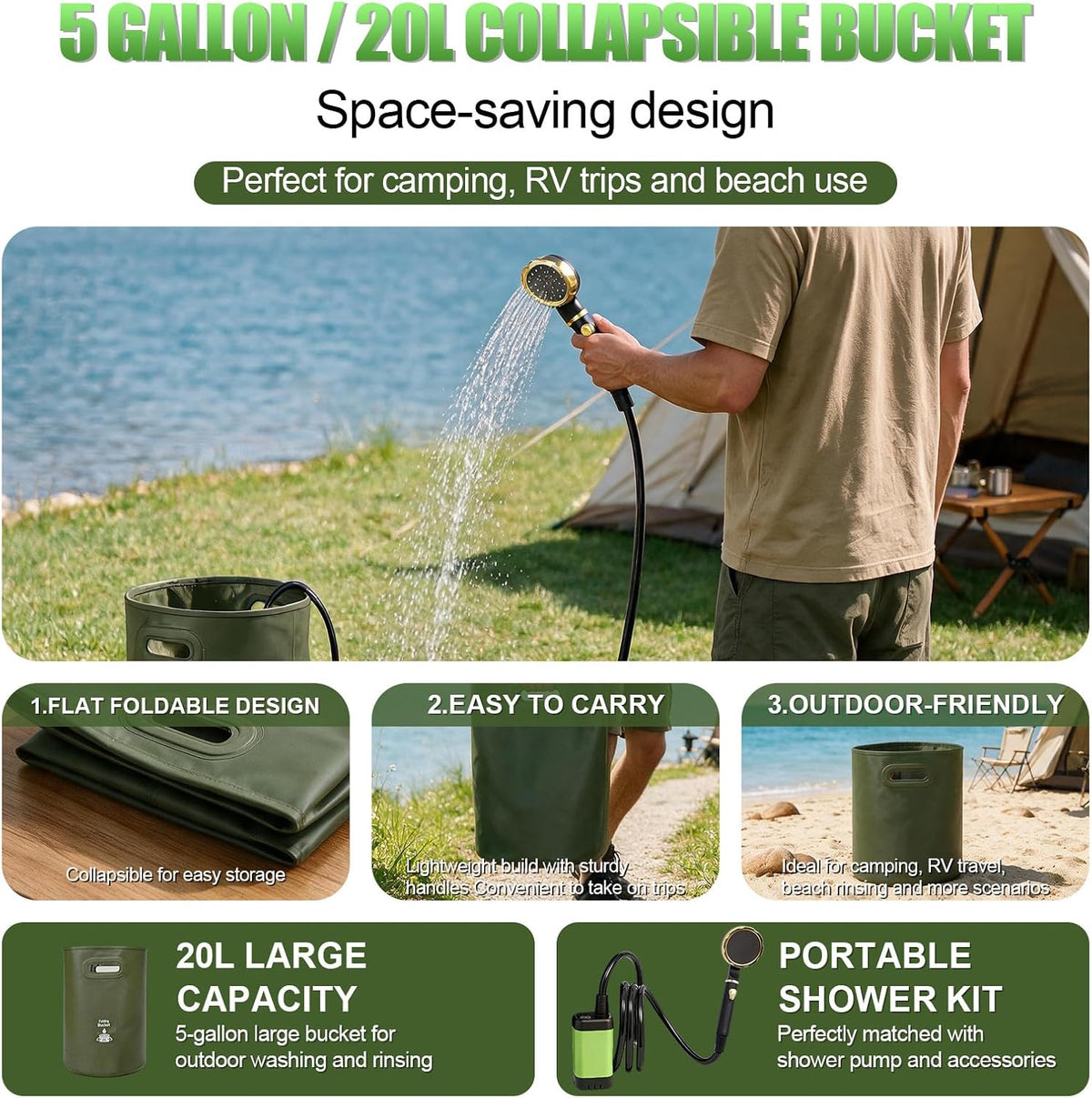 Portable Camping Shower,Long-Lasting Rechargable Camp Shower Pump