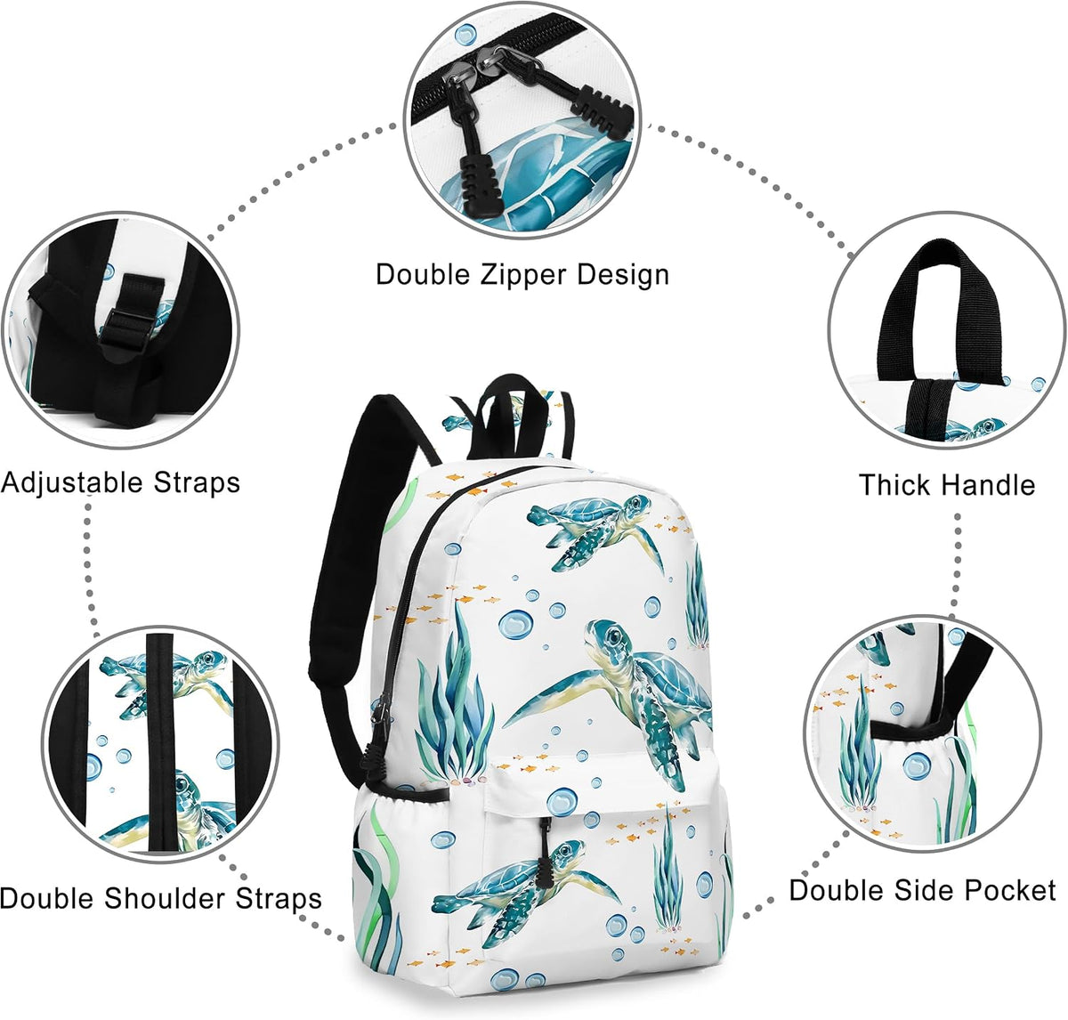 Funny Sea Turtle School Backpack for Girls Boys Bookbag, 17 Inch Sea Turtle Laptop Backpack, Turtles Animals Theme Back Pack for School Travel Hiking Camping