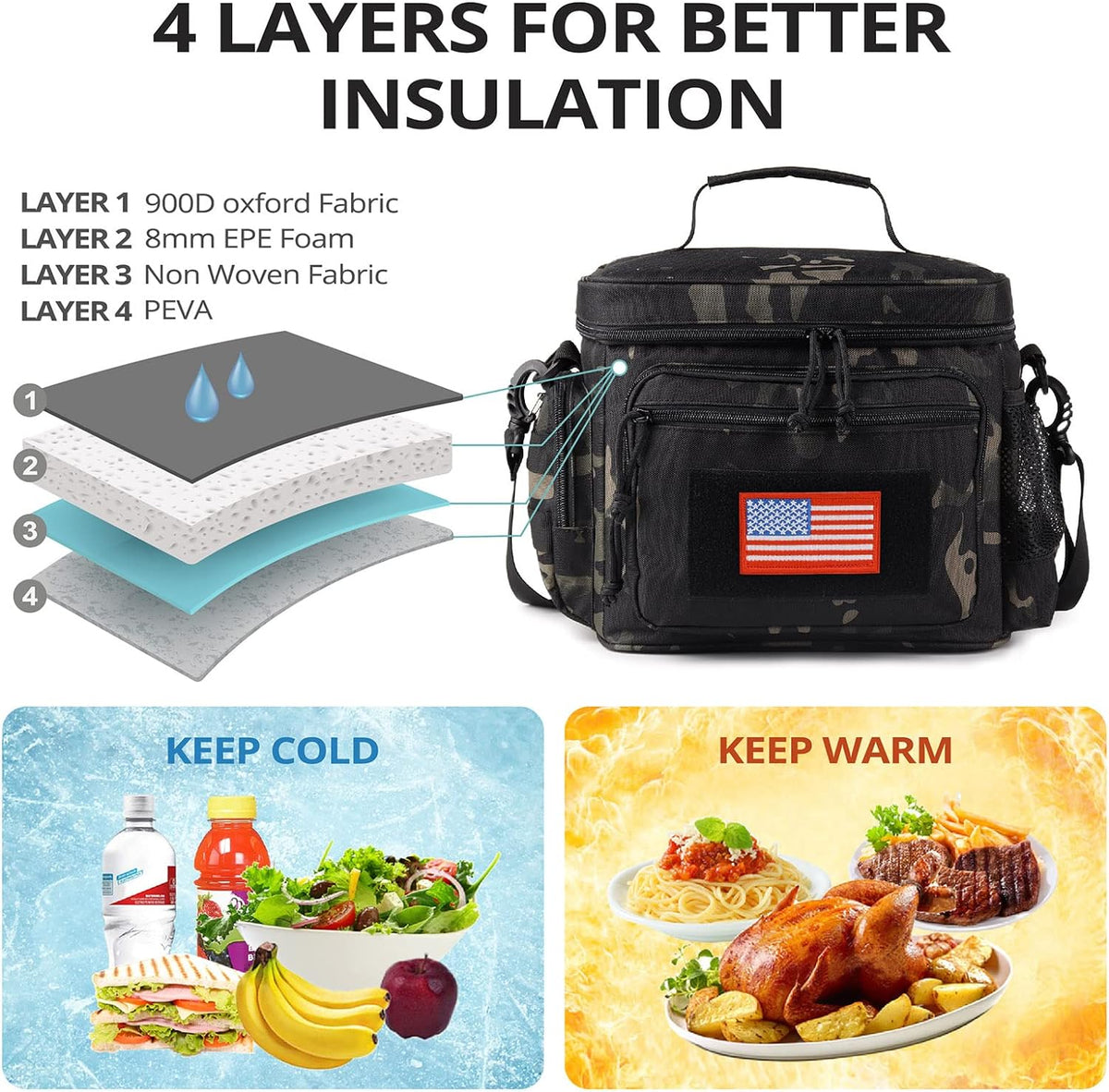 Lunch Box for Men, 12L Leakproof Tactical Lunch Bag Large Cooler for work