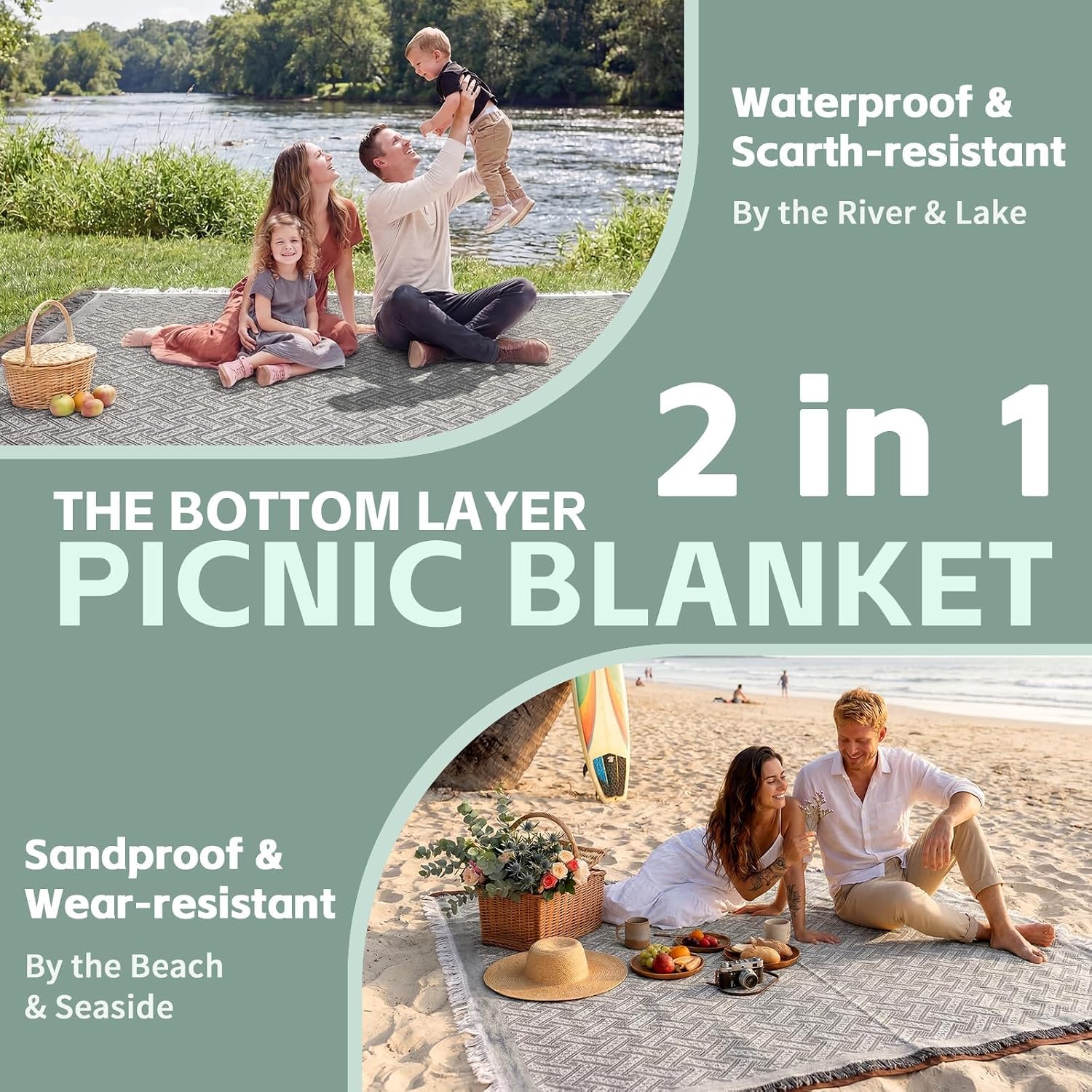 RYCHIC 2 in 1 Extra Large Boho Beach Blanket Towel Picnic Rug Camp Mat Family Beach Trip Essentials Summer Vacation Must Have Travel Accessories Lake Day Necessities Stuff Need Gear Gift Gadget 2026