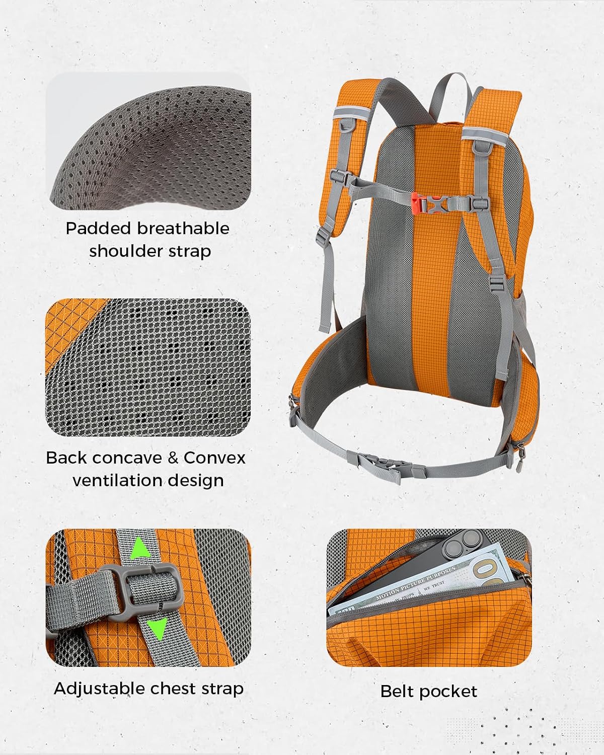 25L Hiking Backpack with Helmet Holder and Rain Cover, Lightweight Camping Travel Day pack Cycling Backpack for Women Men (Orange)