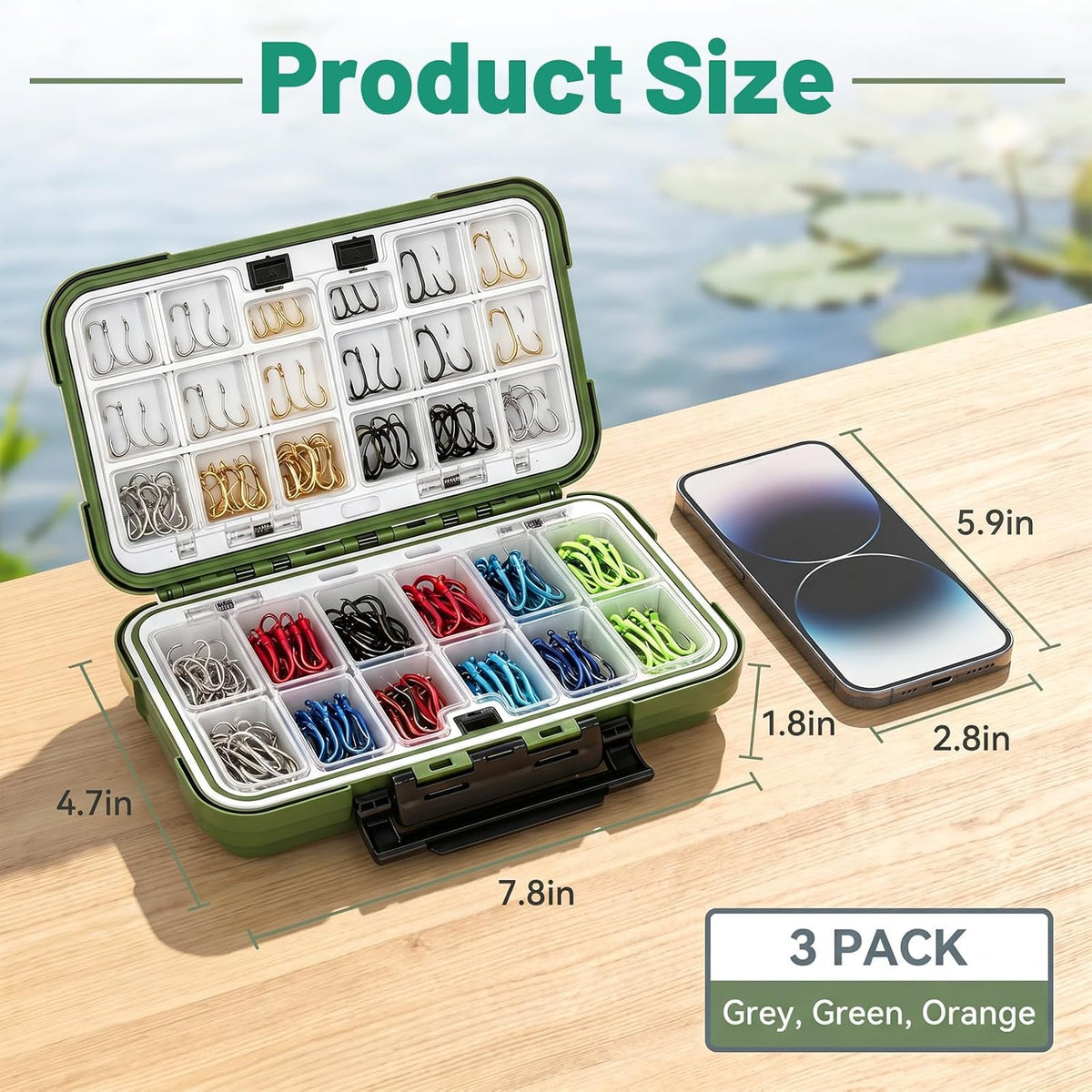 3Pcs Large Tackle Box Organizer, 30 Compartment Portable Waterproof Fishing Lure Box with Removable Dividers Double-Sided Plastic Storage Containers Terminal Fishing Tackle Boxes Organizer