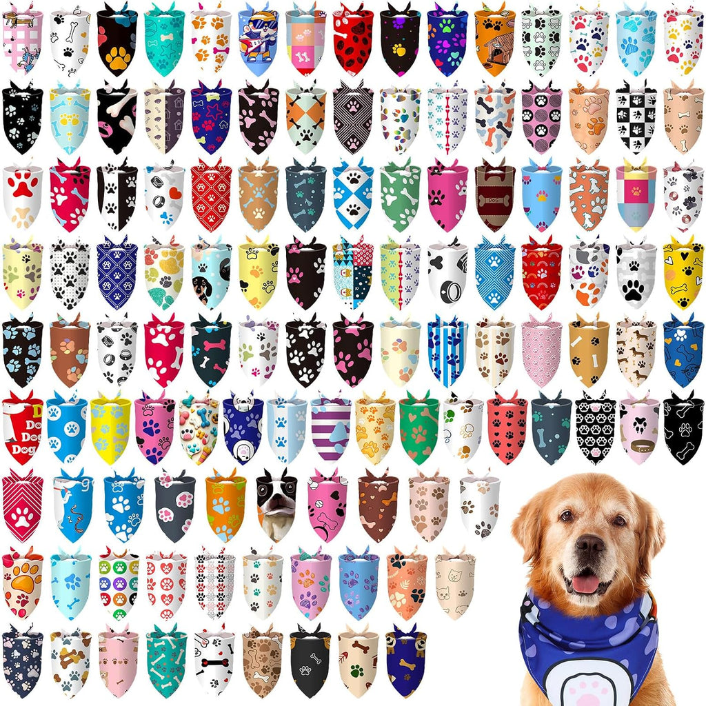 Huhumy 100 Pcs Paw Dog Bandanas Bulk Pet Paw Grooming Bandanas for Dogs