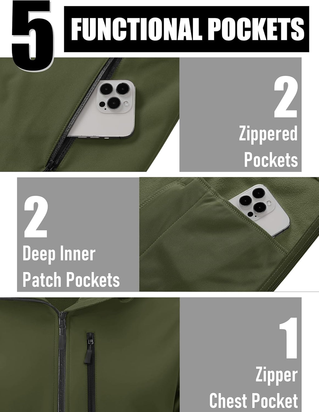 MAGCOMSEN Men's Jacket Waterproof Fleece Lightweight Softshell Rain Coat