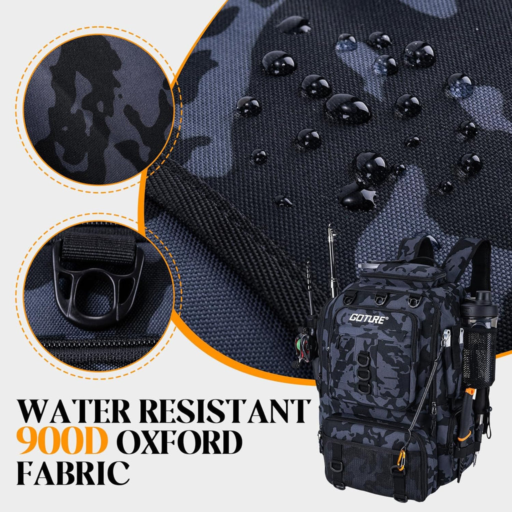 Goture 40L Camouflage Fishing Tackle Backpack w/Cooler & Tackle Boxes