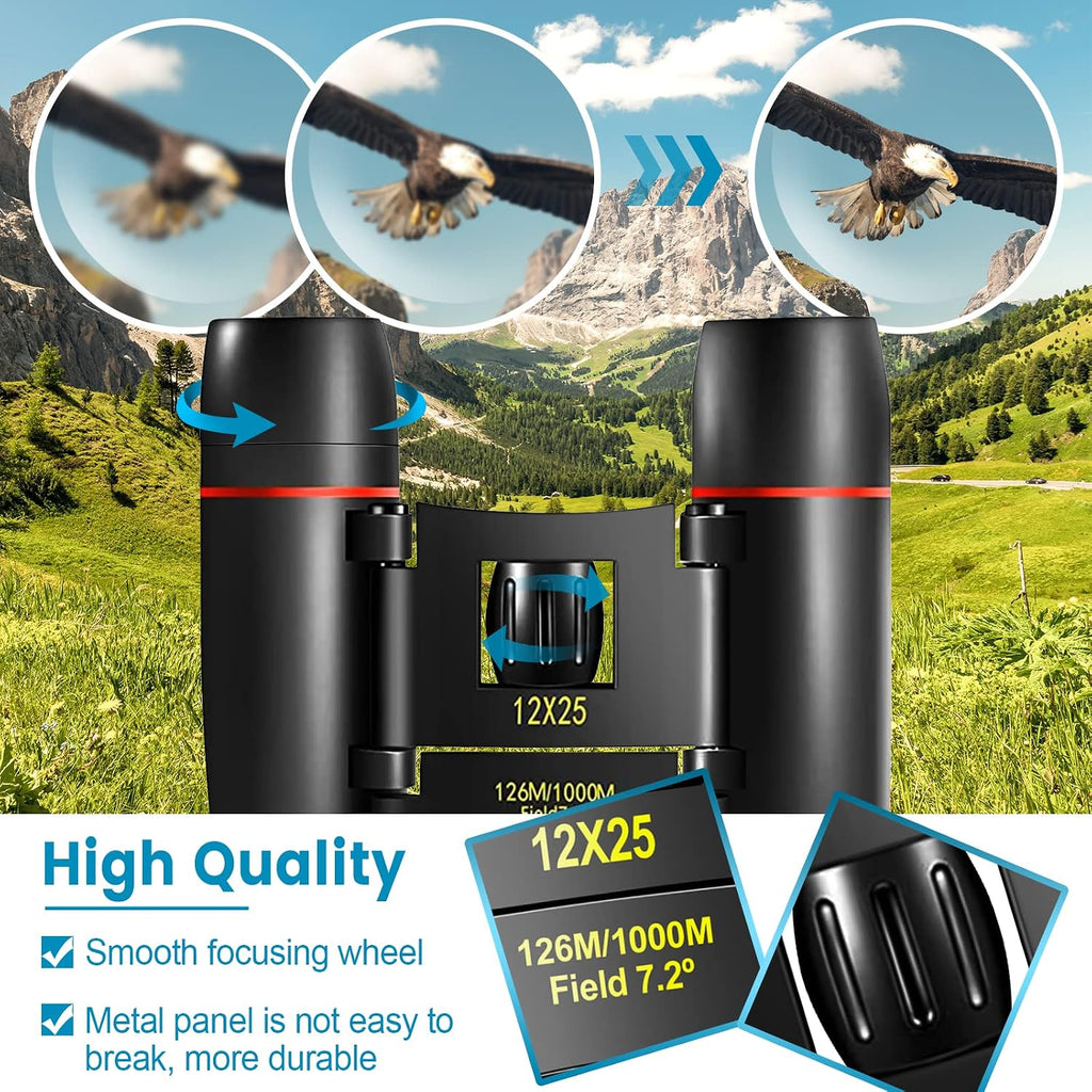 12X25 Mini Pocket Binoculars Compact, Small Lightweight Foldable