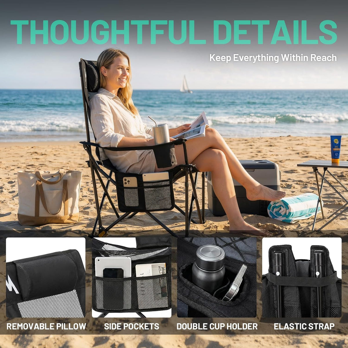 Overmont Reclining Camping Chair with Footrest - 4-Position Adjustable