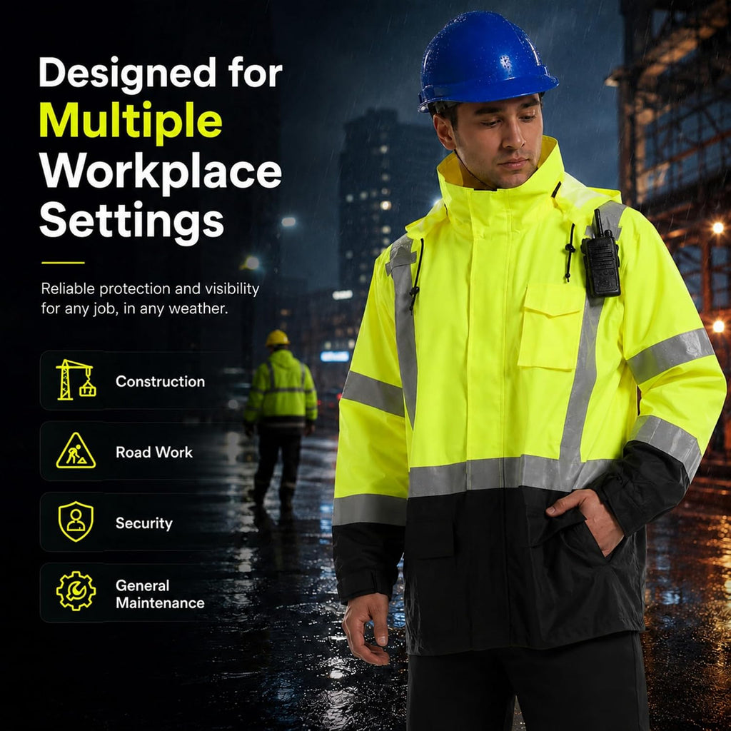 SKSAFETY Hi Vis Safety Rain Jacket for Men, Construction Work Rain Gear Heavy Duty Class 3 Rain Coat Waterproof Lightweight