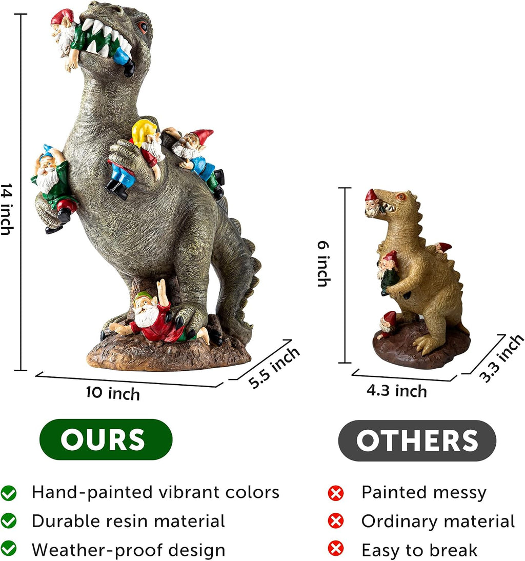 SOWSUN 14" Garden Gnomes Statue Dinosaur Outdoor Decor Gifts for Women