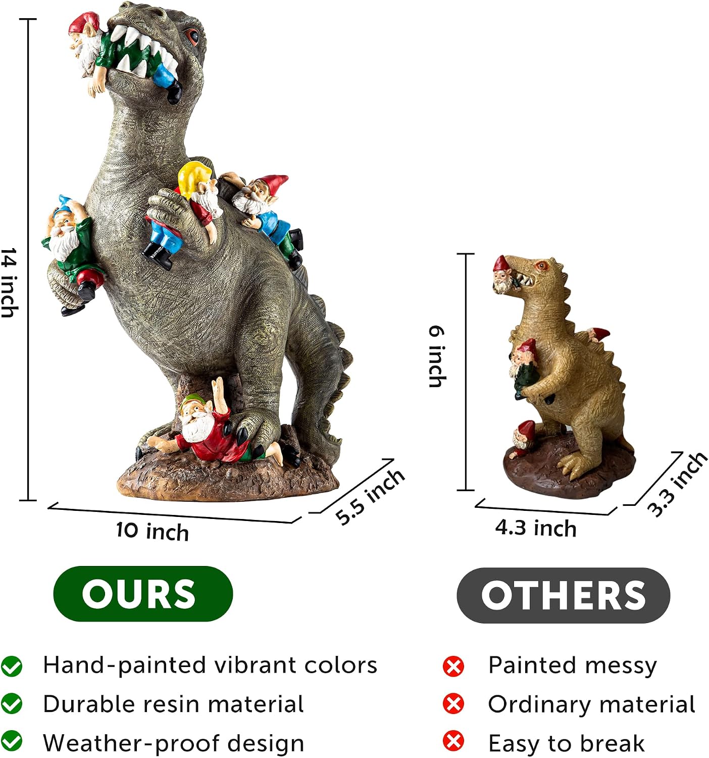SOWSUN 14" Garden Gnomes Statue Dinosaur Outdoor Decor Gifts for Women