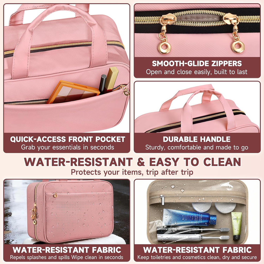 Travel Toiletry Bag for Women, Hanging Makeup Organizer Clear Pockets