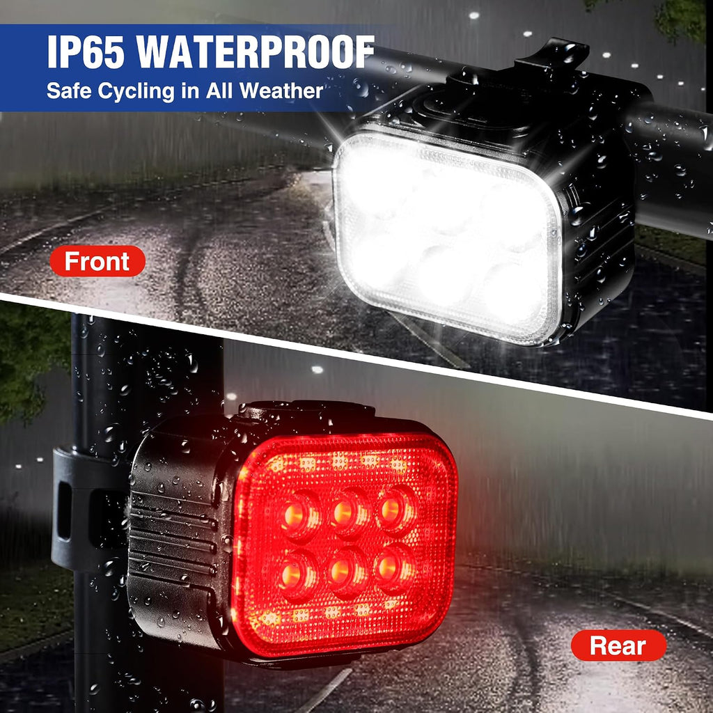 WORKPRO Bike Lights Set [8+13 Modes], Rechargeable Bicycle Light Set Ultra Bright, IP65 Waterproof Bike Lights for Night Riding, 1200mAh Bike Headlight and Tail Light Reflectors