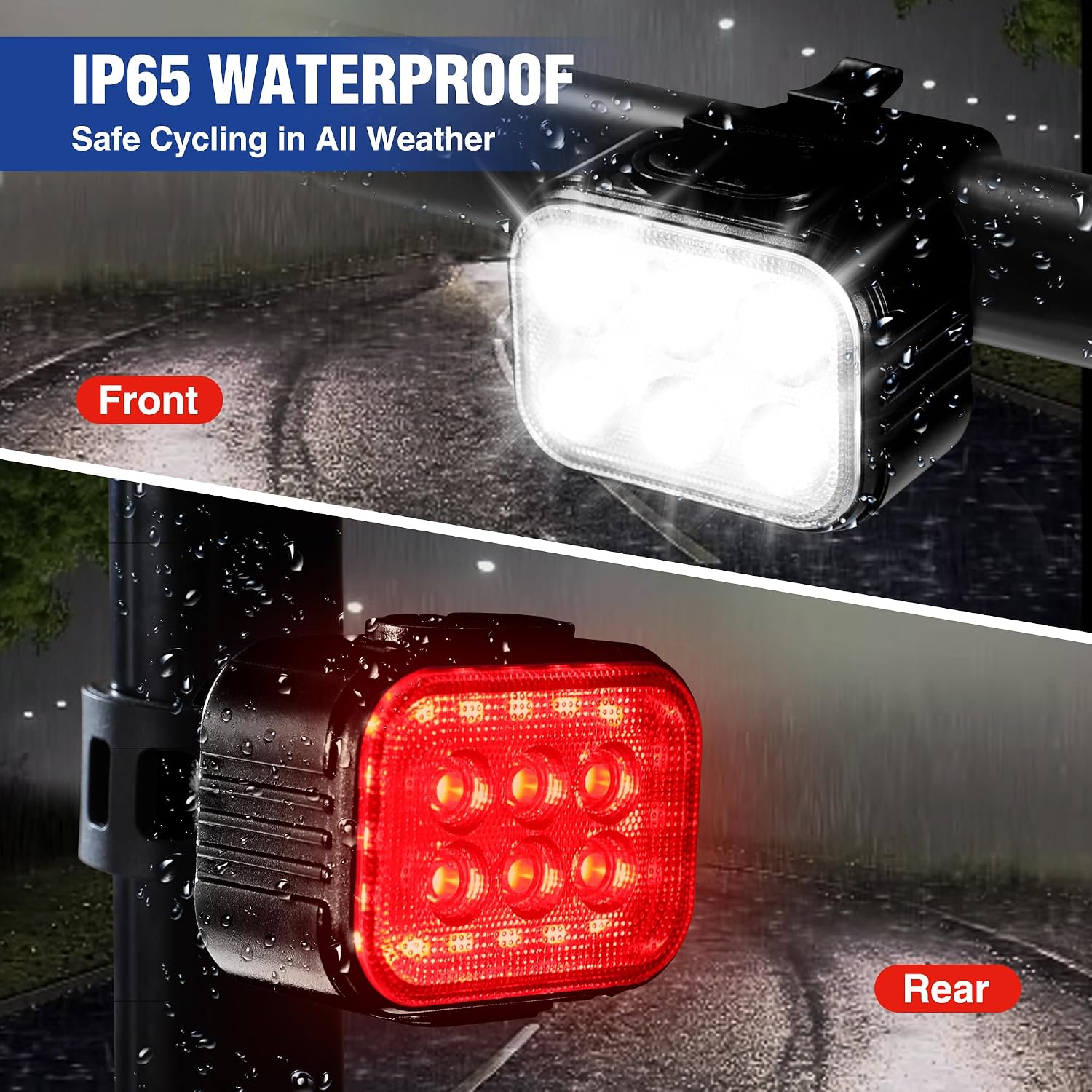 WORKPRO Bike Lights Set [8+13 Modes], Rechargeable Bicycle Light Set Ultra Bright, IP65 Waterproof Bike Lights for Night Riding, 1200mAh Bike Headlight and Tail Light Reflectors