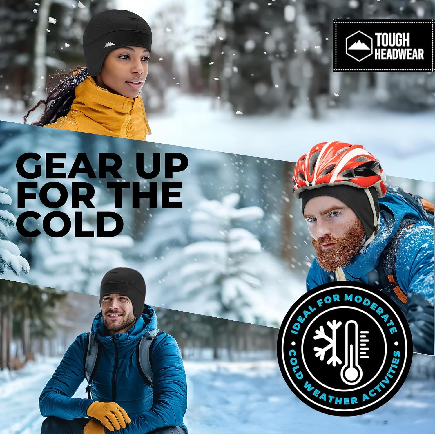 Tough Headwear Thermal Skull Cap - Moisture-Wicking Running Beanie - Snug Fit Ski Helmet Liner - Lightweight Cycling Cap