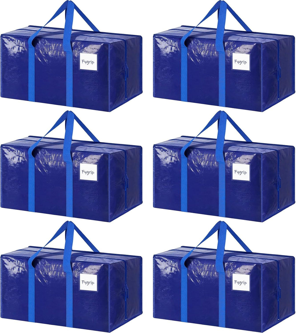 6 Pack Extra Heavy Duty Large Moving Bags with Strong Zipper, Blue