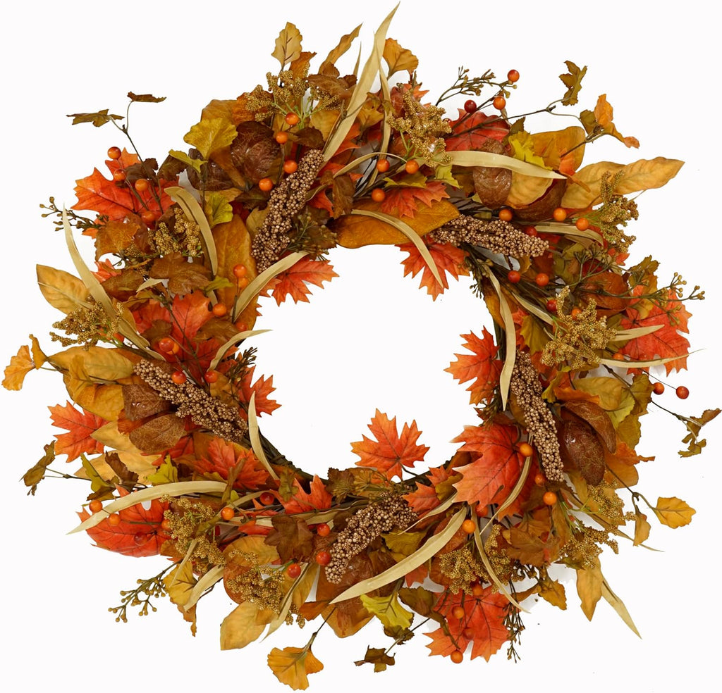 AMF0RESJ Artificial Fall Wreath for Front Door Autumn Wreath for Home Decor