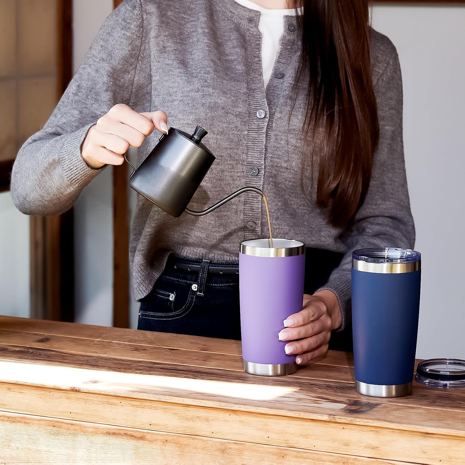 MEWAY 20oz Tumbler 4 Pack Double Wall Vacuum Insulated Travel Mug Bulk, Mix Color Stainless Steel Tumblers with Lid and Straw, Durable Powder Coated Coffee Cups for Cold & Hot Drinks（Mix Color, 4