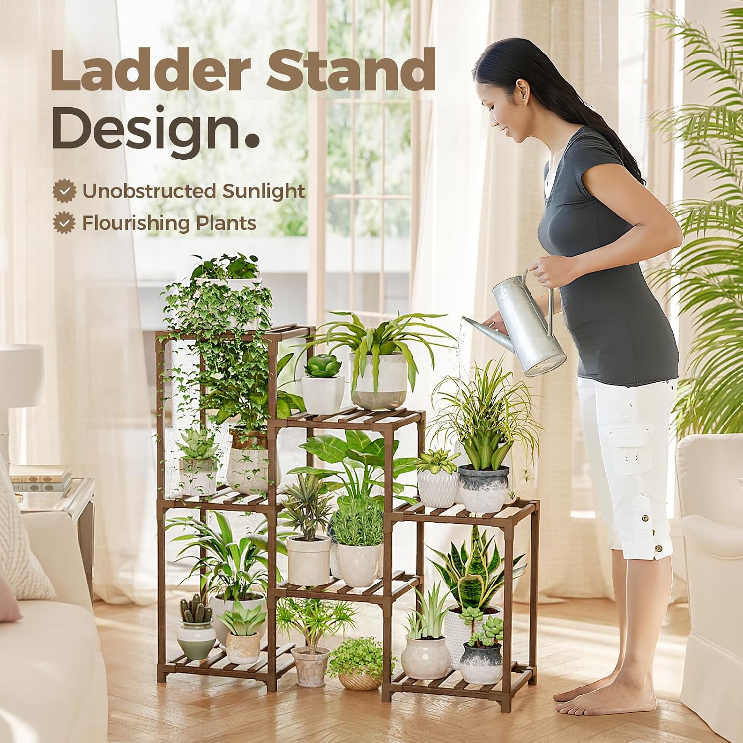 Bamworld Plant Stand Indoor Plant Shelf Outdoor Wood Plant Rack