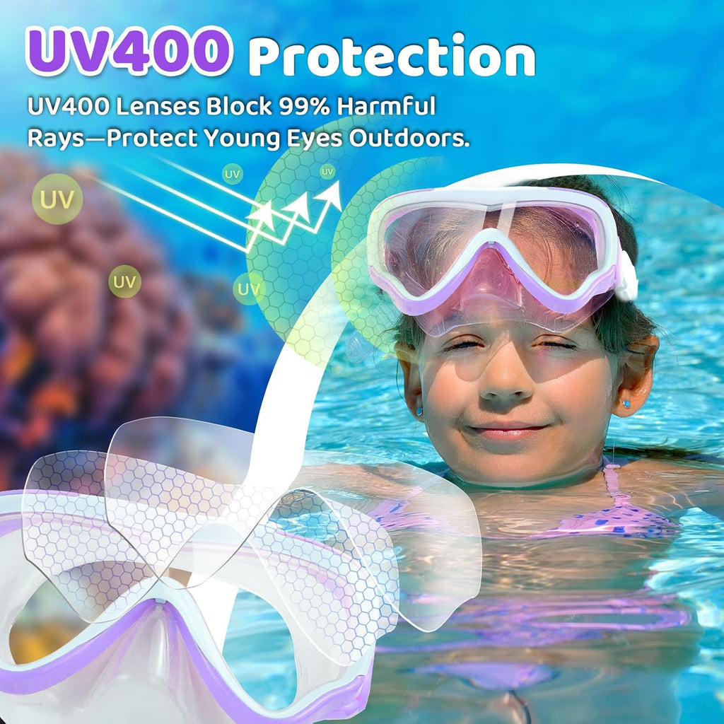 Vvinca Goggles for Kids 6-14，Snorkel mask Kids Swim Goggles with Nose Cover