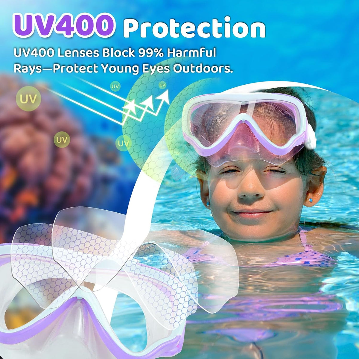 Vvinca Goggles for Kids 6-14，Snorkel mask Kids Swim Goggles with Nose Cover