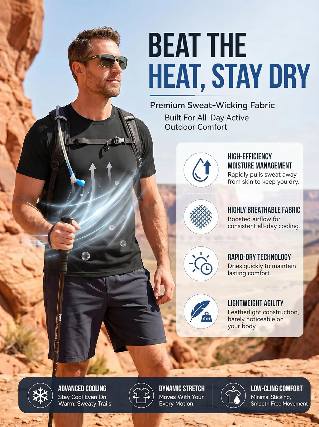 OYGSieg 5 Pack Men’s Quick Dry T-Shirts Short Sleeve Crew Neck Workout Tops