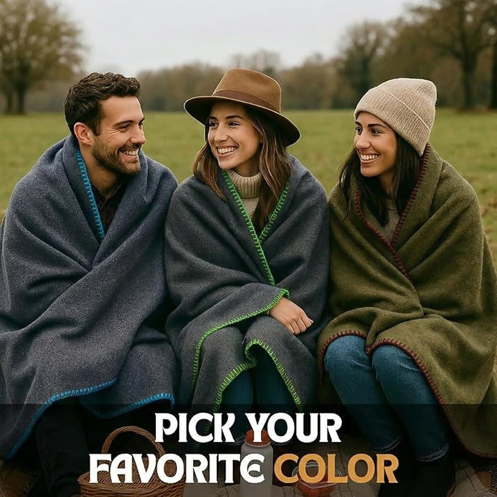 JMR Wool Camping Blanket, Fire Retardant Military Throw, Olive (62x84)