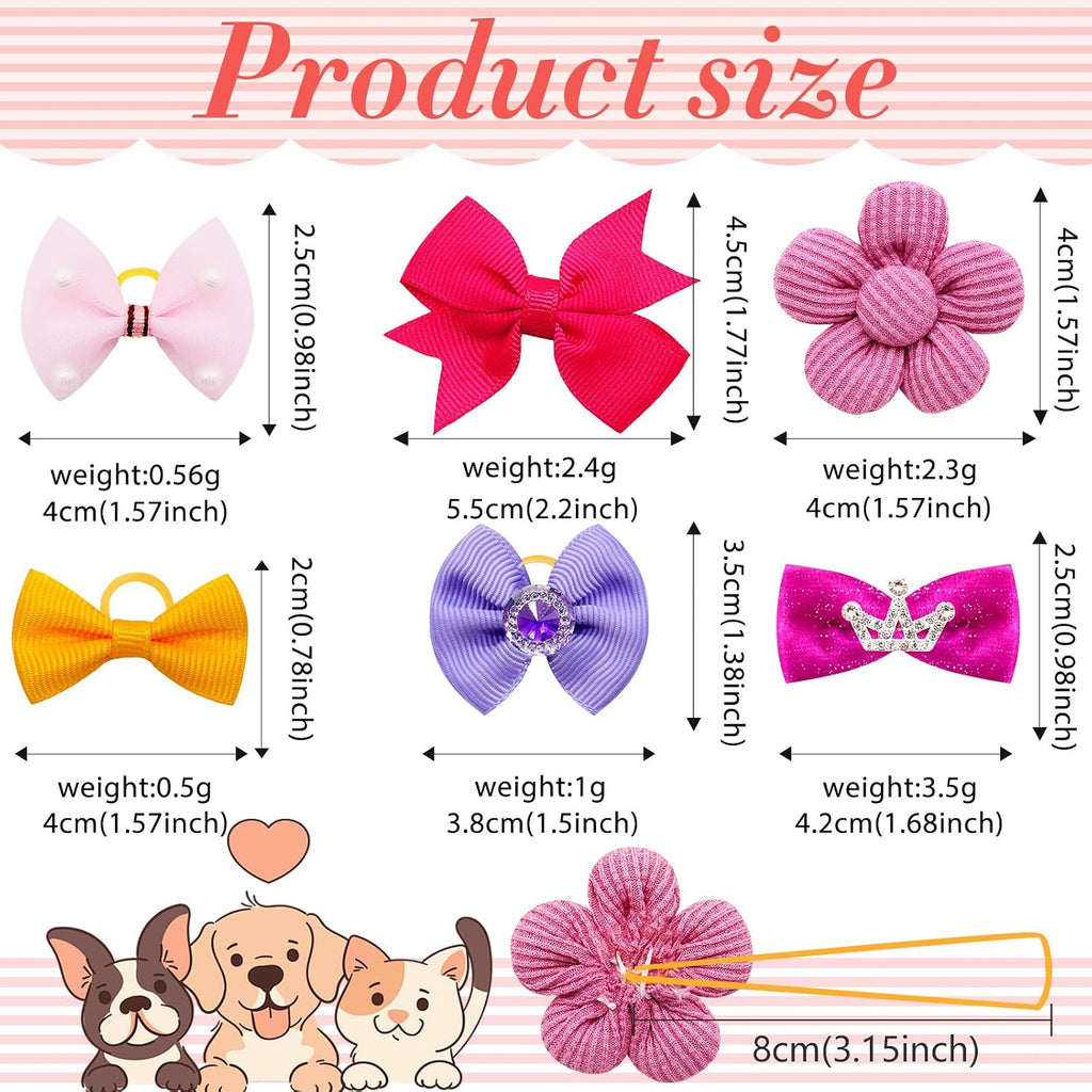 100PCS Multi-Style Assorted Dog Hair Bows for Small Puppies & Cats