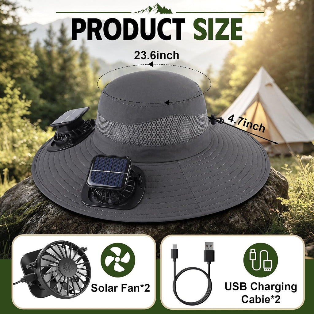 Syhood Solar Powered Fan Hat Neck Gaiter Arm Sleeves Sun Bucket Hat with Fan Cooling Wide Brim Hats for Fishing Hiking