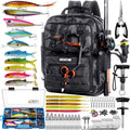 Fishing Backpack with Tackle Boxes and Rod Holders, Fishing Bag with Fishing Lure Kit Water-resistant Sling Tackle Bag Store Gear and Equipment, Bait Gifts for Men Woman Anglers-Camo Backpack