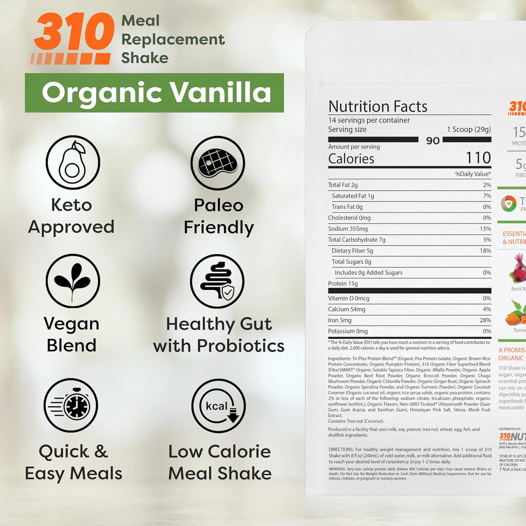 310 Nutrition Organic All-In-One Meal Replacement Shake Powder - Vanilla