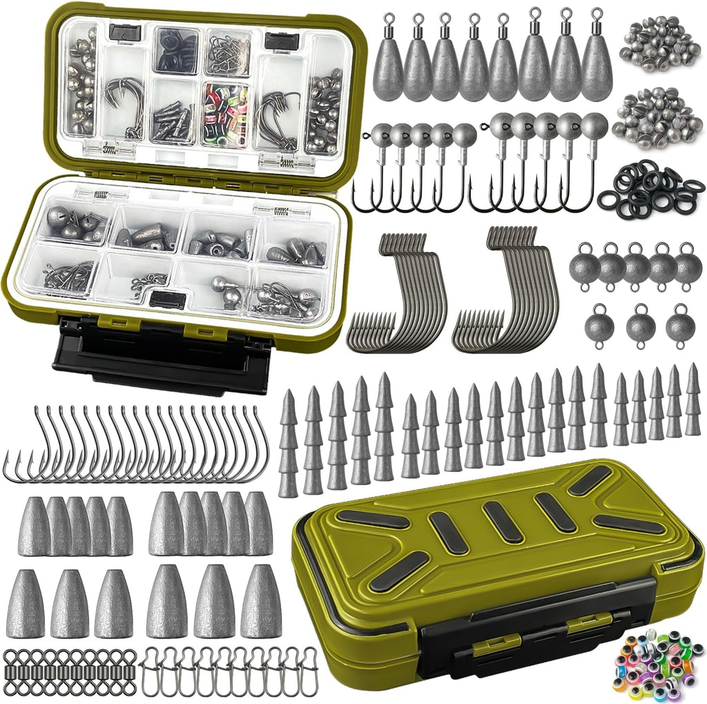 Fishing Accessories Kit, 264/423PCS Fishing Tackle Box with Hooks, Weights, Sinkers for Bass Trout, Gifts for Men,Kids
