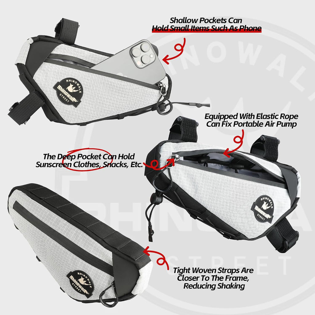 Rhinowalk Bike Frame Bag Under Top Tube Bag Bicycle Triangle Bag with Side Pockets Storage Pouch for Road Mountain Bike