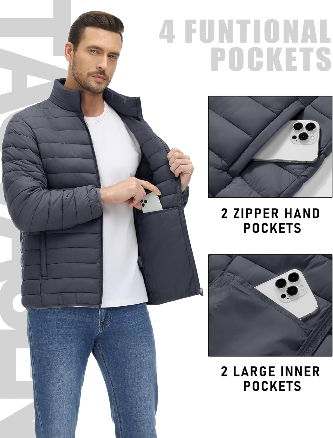 TACVASEN Men's Lightweight Puffer Jacket Quilted Insulated Winter Coat