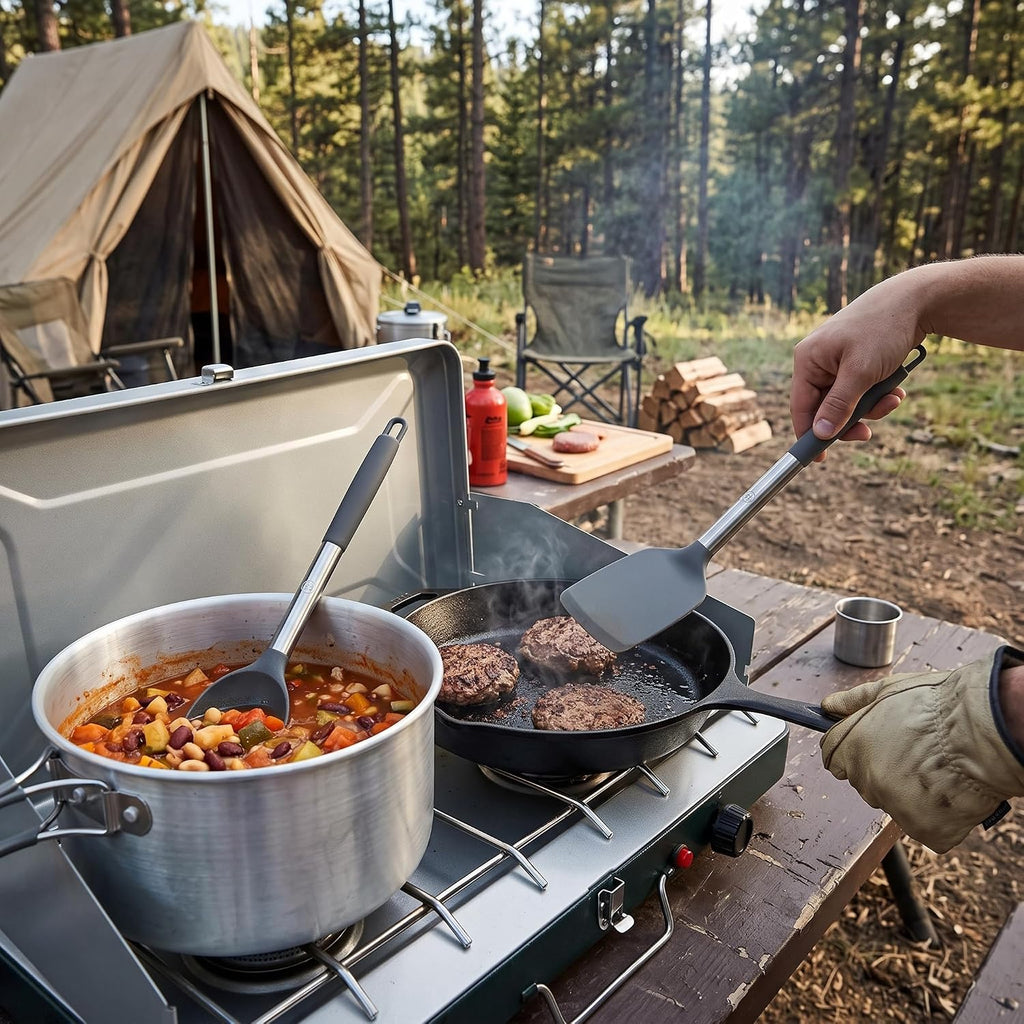 Outset Camping Cooking Utensil Set, Tongs, Spatula & Spoon Camp Utensils