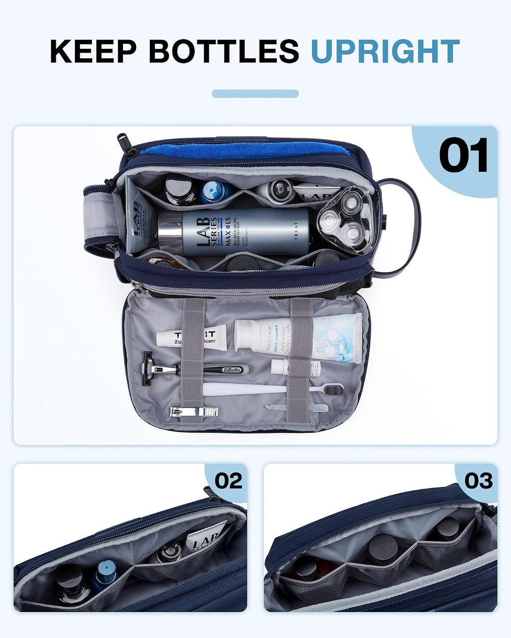 BAGSMART Large Travel Toiletry Bag for Men, Water-resistant, Nvay Blue