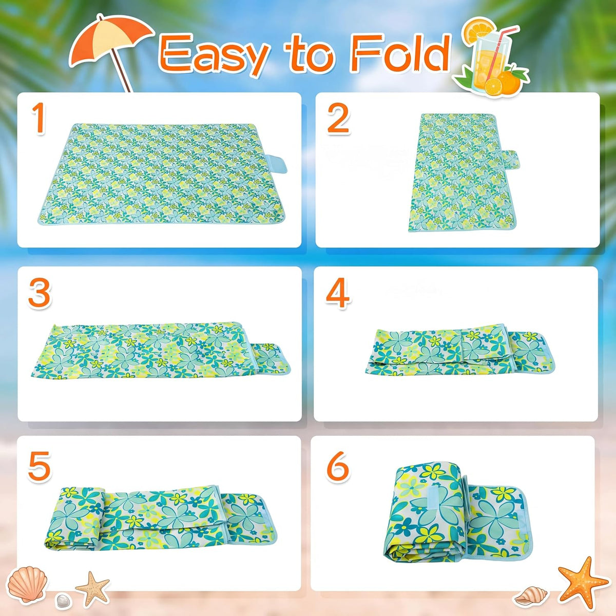 Shellwei 6 Pcs Picnic Blankets Waterproof Sandproof, 80 x 60 Inch