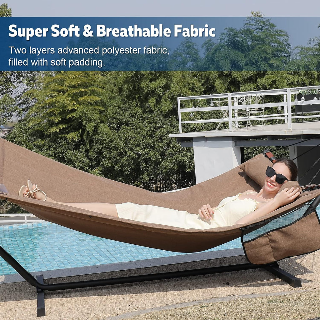 TegerDeger 12FT 2 Person Hammock with Stand V-Shape Spreader Bar -Brown