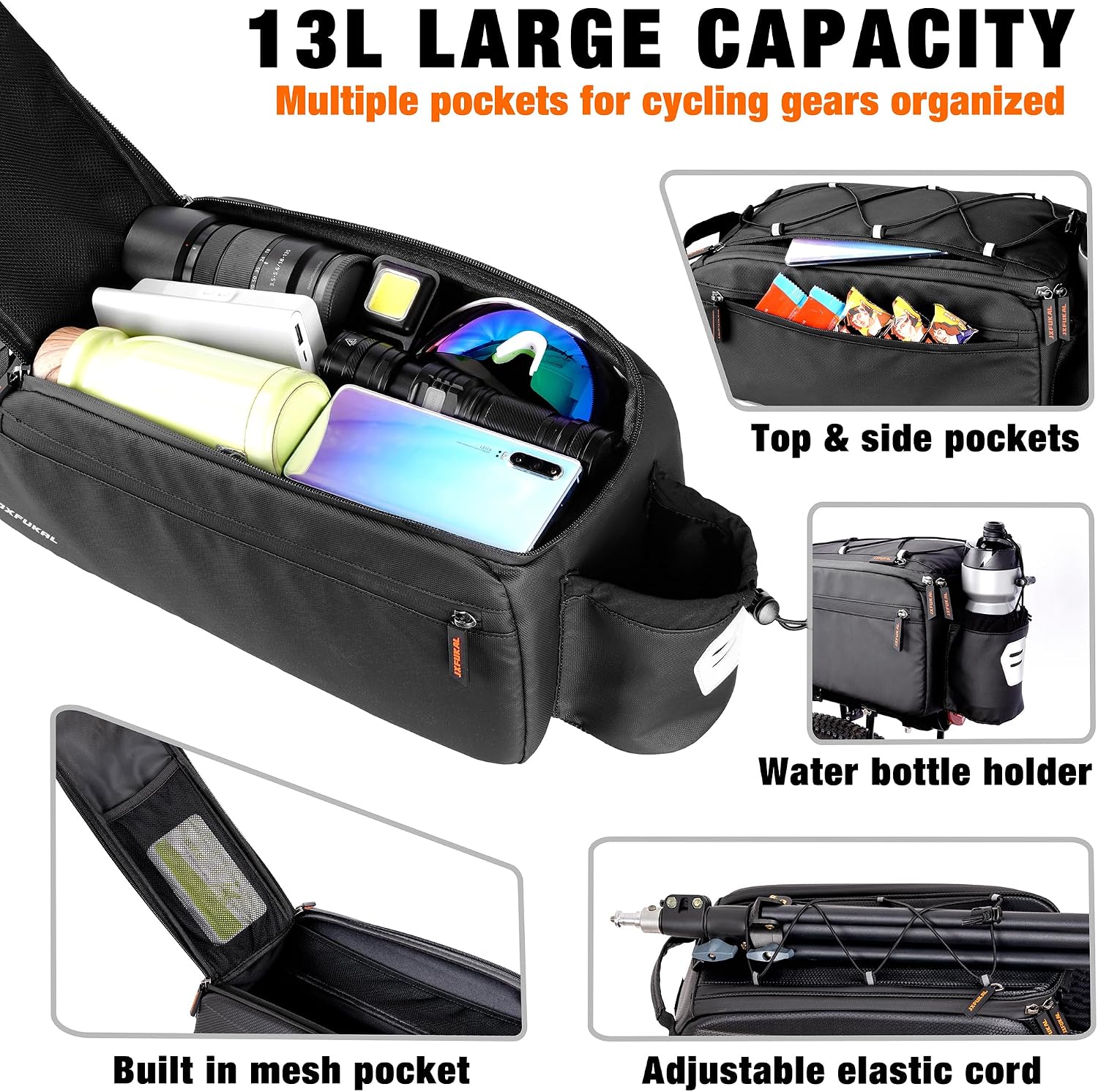 JXFUKAL Bike Bags for Bicycle Rear Rack, 13L/20L Supportive Bike Rack Bag