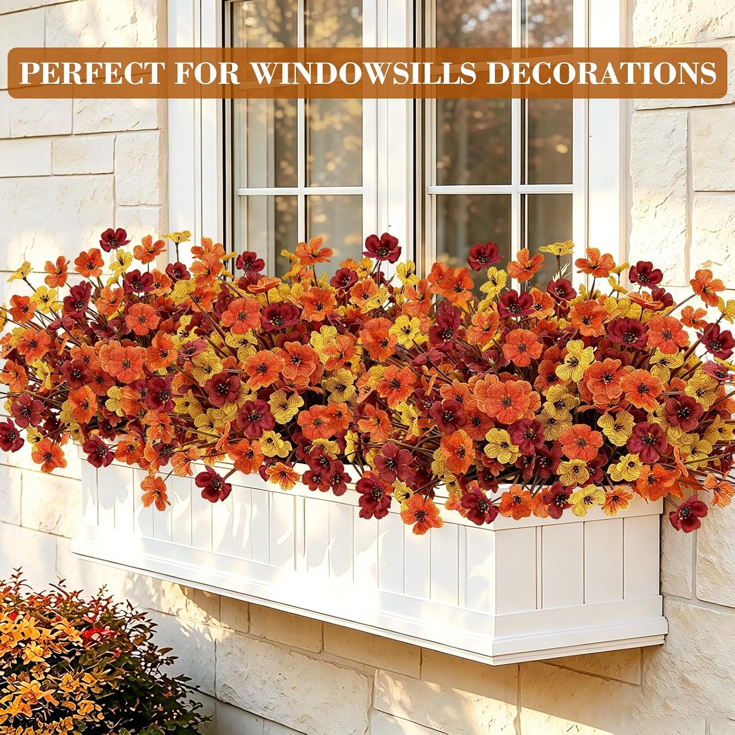 24 Bundles Fall Artificial Flowers for Outdoors Fall Decor UV Resistant