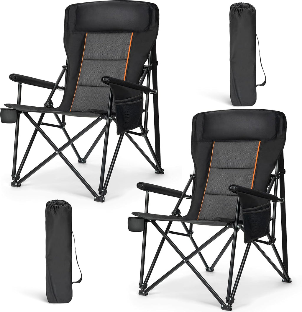 HIGH POINT SPORTS Folding Camping Chairs for Adults Support 500 LBS 2 Pack