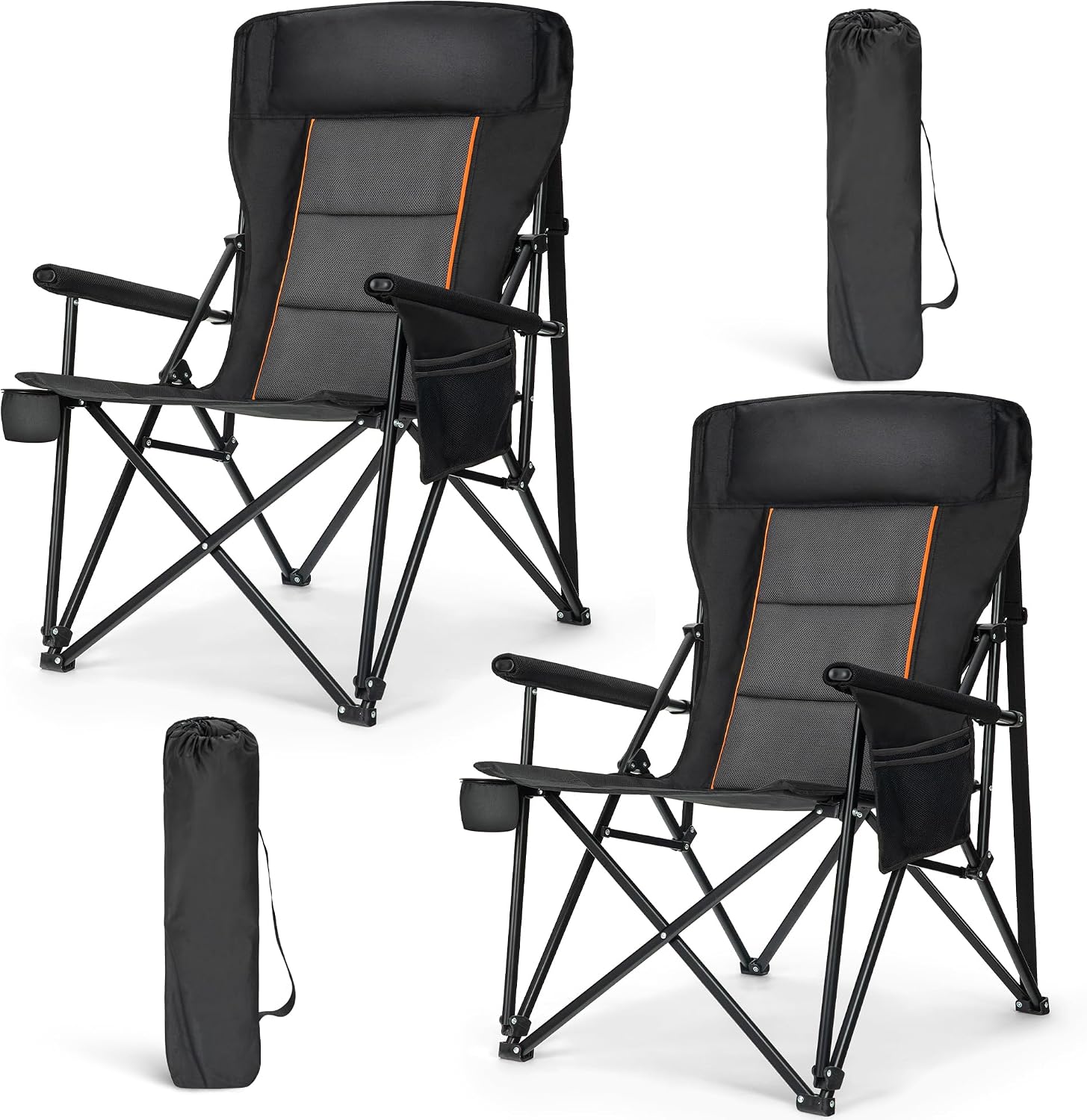 HIGH POINT SPORTS Folding Camping Chairs for Adults Support 500 LBS 2 Pack