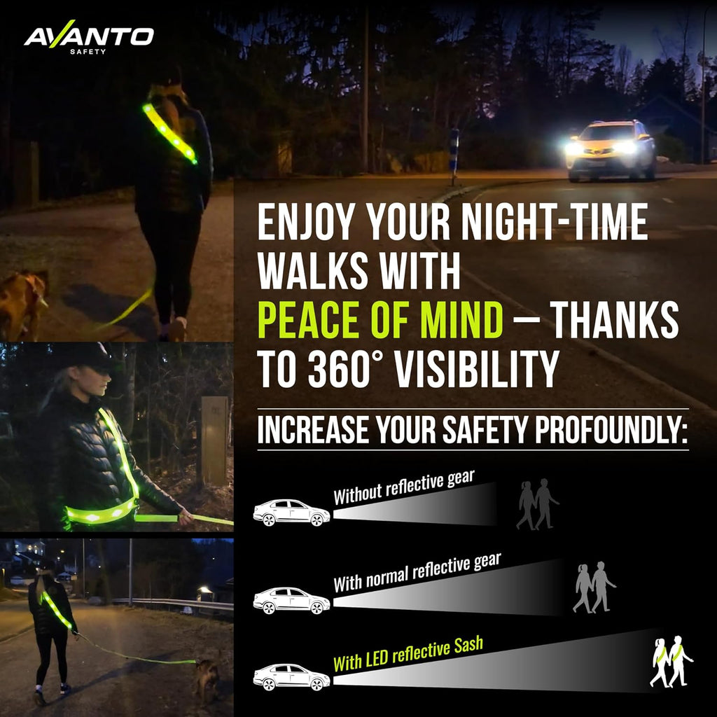 AVANTO LED Reflective Sash,Original, Running Lights for Runners,USB Rechargeable