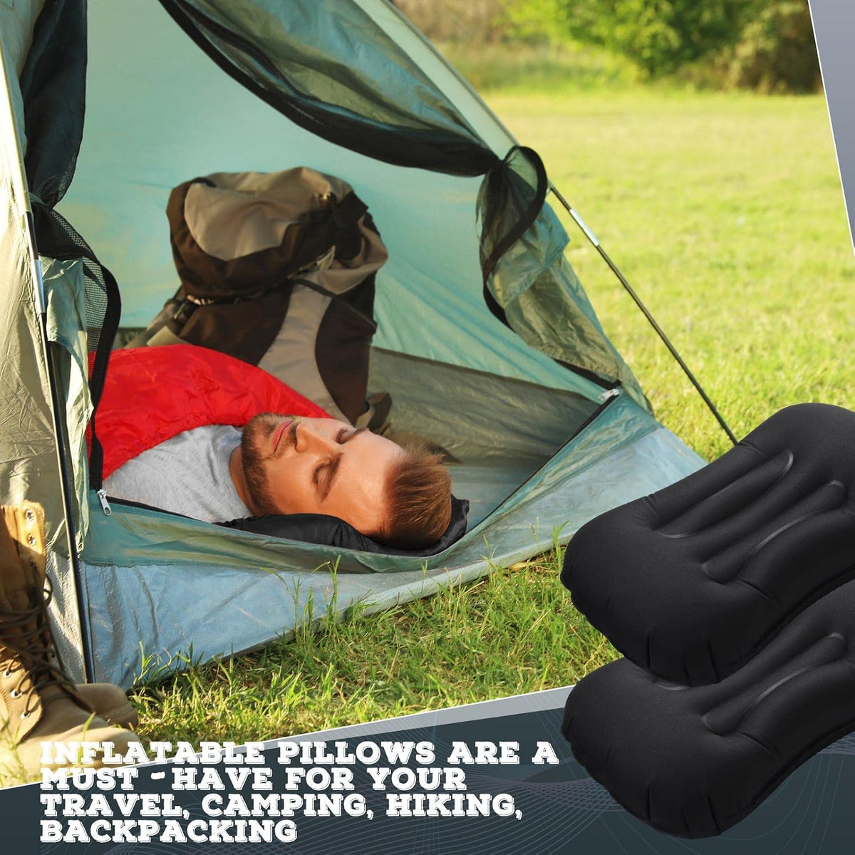 Tatuo 3 Pcs Inflatable Camping Travel Pillow Ultralight Inflating Pillows Lightweight Camping Pillow Portable Backpacking Pillow for Neck Lumbar Support Hiking Sleeping Camping (Black)