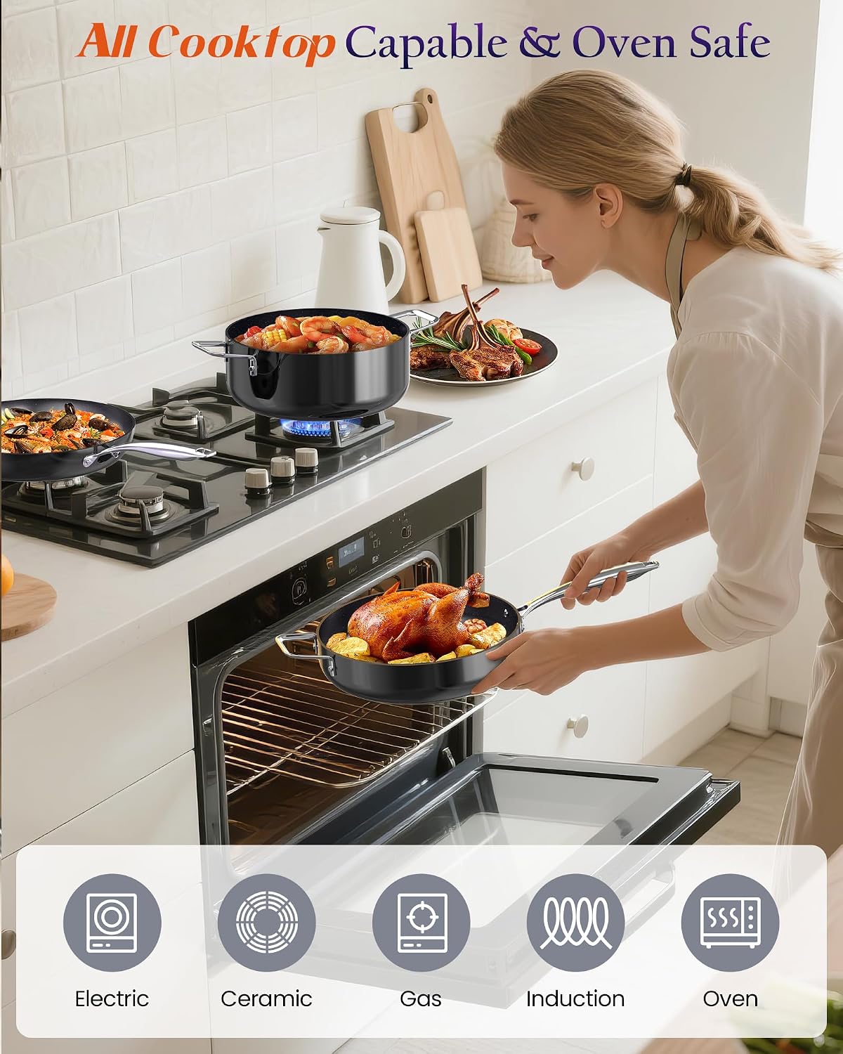 Nuwave Essential Series 5PC Ceramic Cookware Set PFAS-Free, Dishwasher Safe