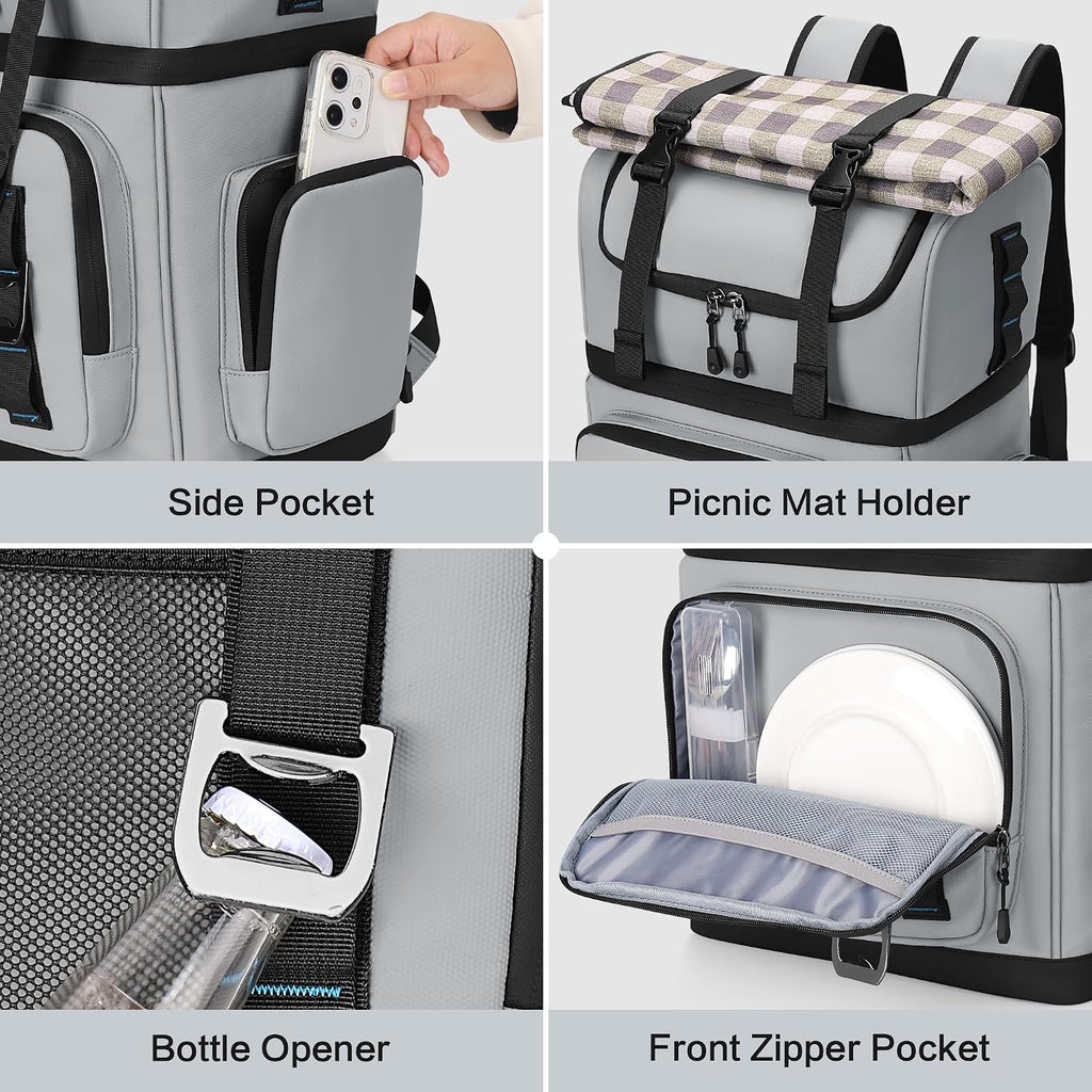 Large 44 Can Dual Compartment Insulated Waterproof Cooler Backpack